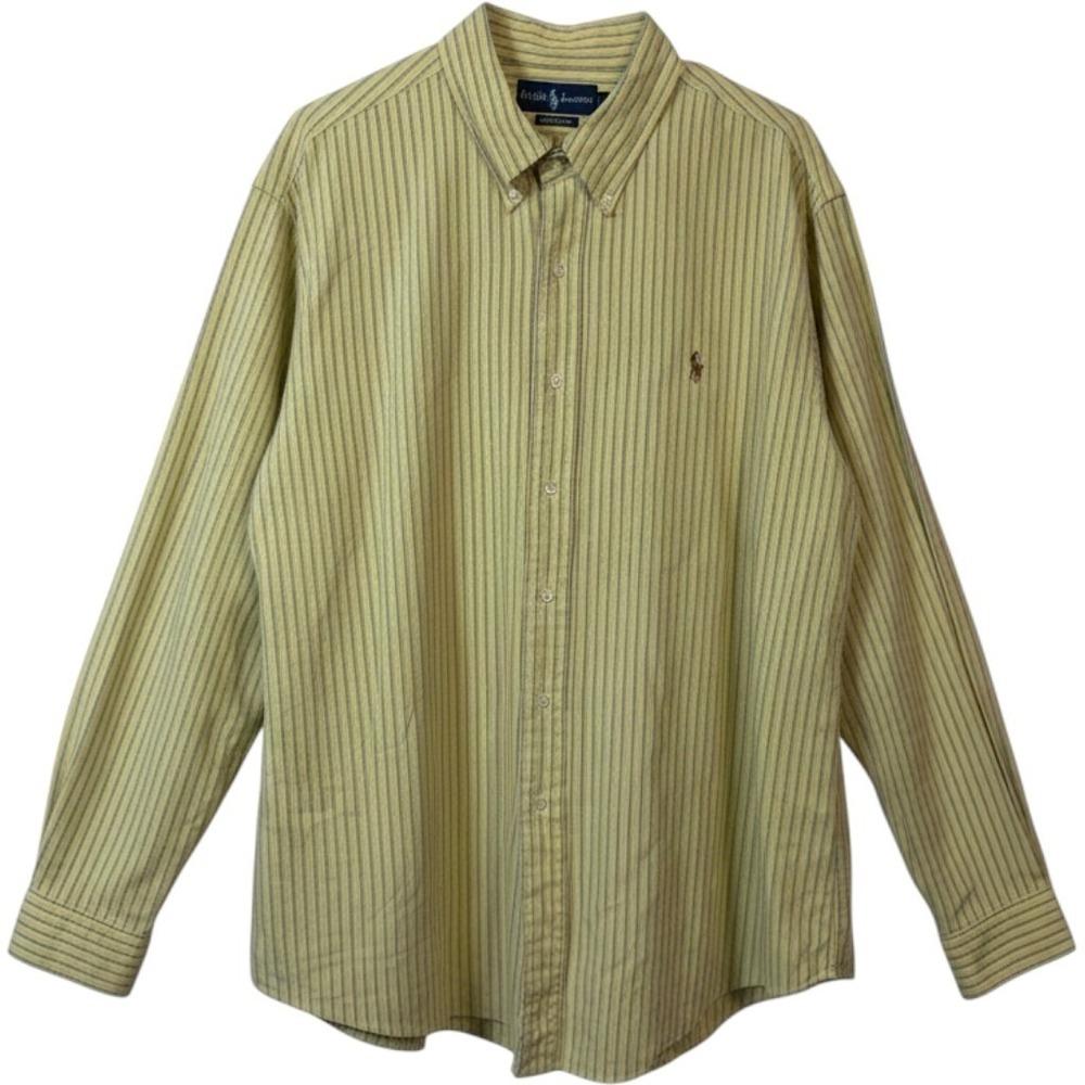 Ralph Lauren Button Down Shirt Mens XXL Yellow Striped Custom Fit Long Sleeve